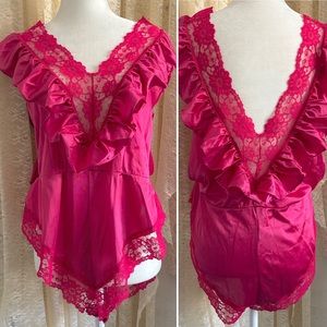80s Vintage Nylon Ruffle Lace Teddy